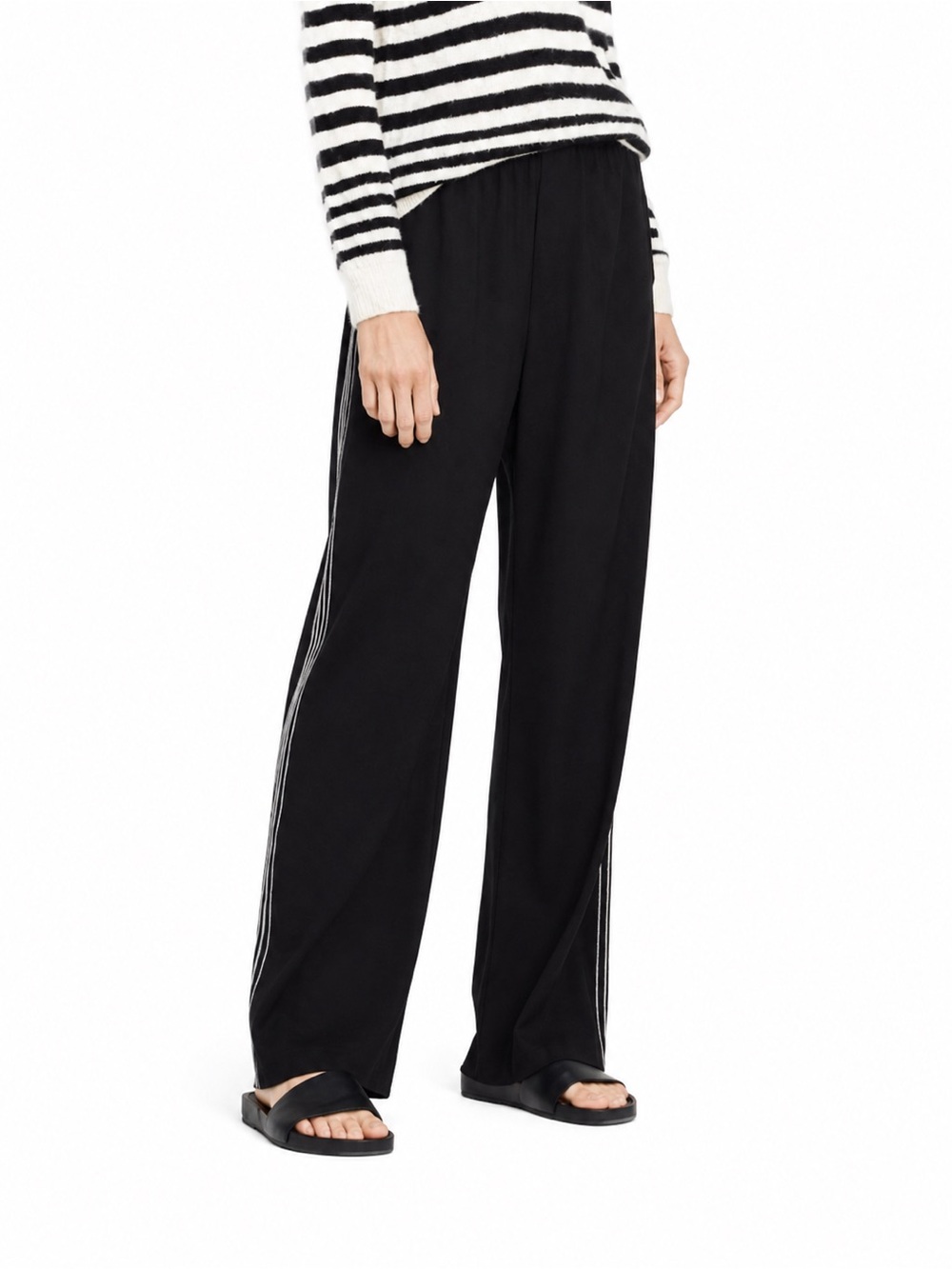 Vince Black Striped Elastic Waist Track Pants 0953 Medium tuxedo high viscose